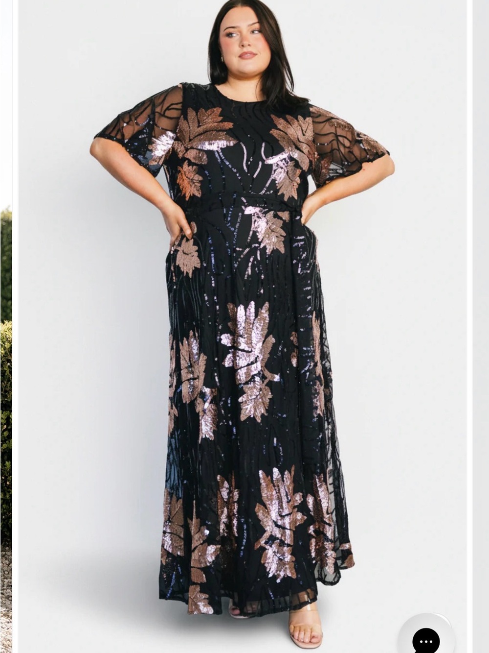Baltic Born Black & Rose Gold Sequin Floral Maxi Dress